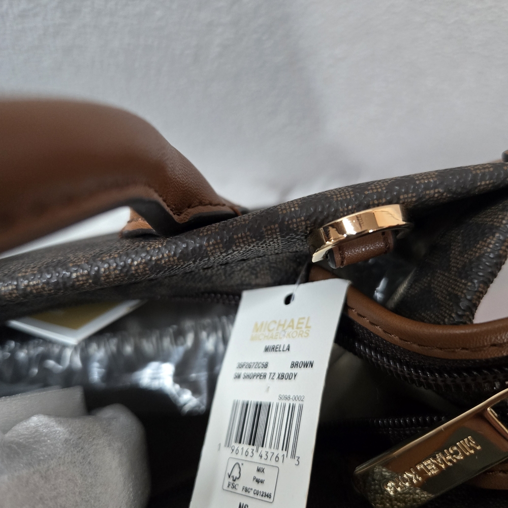Michael Kors Mirella Sm Logo Brown Crossbody Bag New Ret $448 - Picture 10 of 11